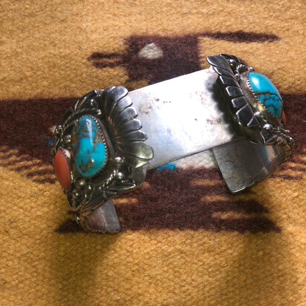 Silver and turquoise southwestern watch cuff